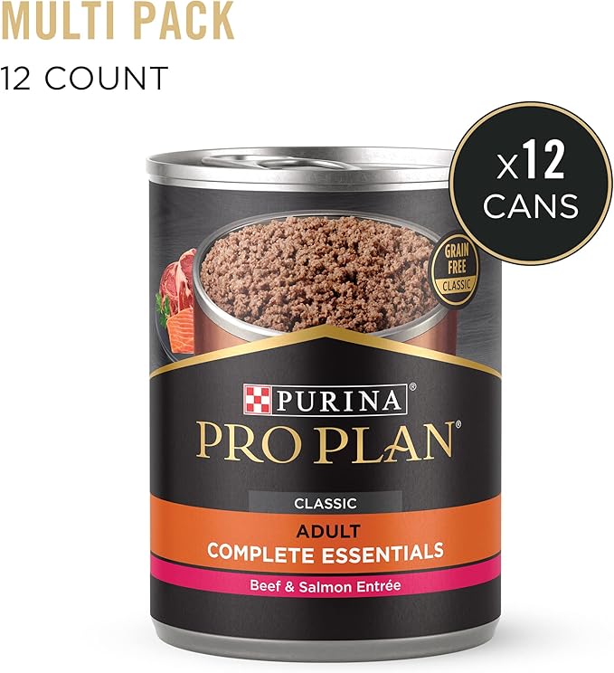 Purina Pro Plan High Protein, Grain Free Wet Dog Food, Beef and Salmon Entree - (Pack of 12) 13 oz. Cans