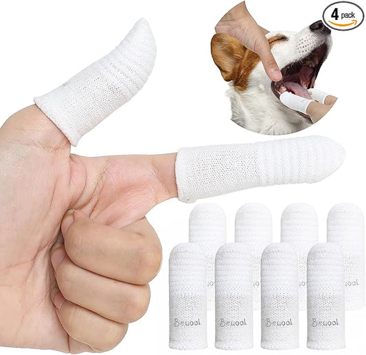 Dog Toothbrush Cat Toothbrushes-Two Fingers Toothbrushes for Dog Cats Teeth Cleaning, Washable&Comfortable&Durable, 1 Set for Two Fingers, Includes 4 Sets White