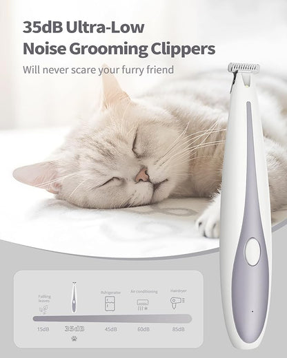 Dog Paw Trimmer, 35dB Ultra-Low Noise 2 Speed Dog Clippers for Grooming Dogs, USB Rechargeable Small Pet Shaver for Trimming Dogs Cats Hair Around Paws, Eyes, Ears, Face, Rump with LED Light