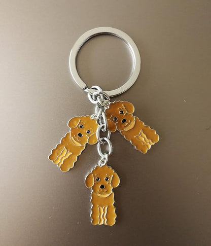 Dog Keychain, Pet Pendant Key-Ring, Cute Puppy ID Tags Metal Key Ring for Dog Lover (Brown Poodle)