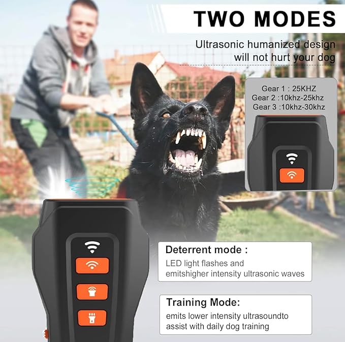 Dog Bark Deterrent Devices |Professional Long Range Anti Barking Ultrasonic Tool | 30 Ft Range with LED and 2 Modes | Sonic Emitters for Dog Training & Behavior Aids (Grey)