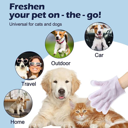 Pet Glove Wipes for Dogs, Dog Cleaning Gloves with Coconut Scented, Dual-Sided Pet Gloves Grooming for Cats with Wipes, Dog Cleaning Gloves Wipes for Daily Care and Travel, 6 Count