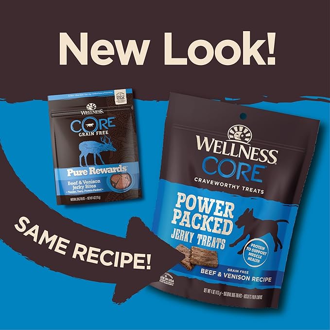 Wellness CORE Pure Rewards, Grain-Free Tender Jerky Treats, Made in USA (Venison Recipe, 4-Ounce Bag)