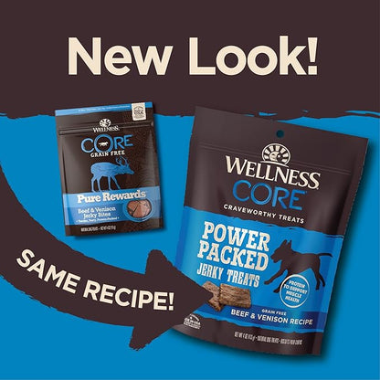 Wellness CORE Pure Rewards, Grain-Free Tender Jerky Treats, Made in USA (Venison Recipe, 4-Ounce Bag)