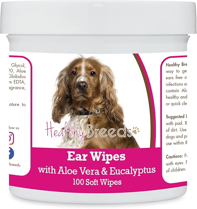 Healthy Breeds English Cocker Spaniel Ear Cleaning Wipes with Aloe & Eucalyptus for Dogs 100 Count