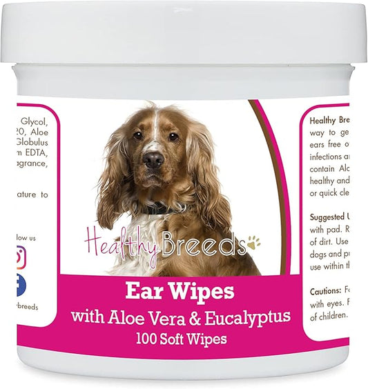 Healthy Breeds English Cocker Spaniel Ear Cleaning Wipes with Aloe & Eucalyptus for Dogs 100 Count