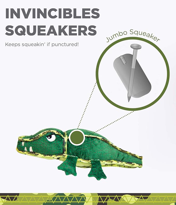 Outward Hound Xtreme Seamz Alligator Squeaky Dog Toy - Reinforced Dense Stuffing Plush Toy