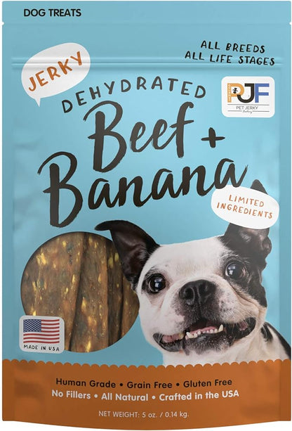 Premium Beef & Banana 5 oz. Dog Jerky Treats | 100% Human Grade | USA Made | High Protein | Grain Free | Limited Ingredients | No Filler | BHA-BHT Free | Soft-Tender