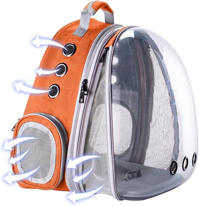 Expandable Cat Backpack Carrier, Fit up to 20 lbs, Space Capsule Astronaut Bubble Window Pet Backpack for Large Cat and Small Puppy (Orange, Front Extension)