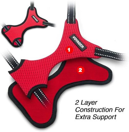 Best Pet Supplies Voyager Adjustable Dog Harness with Reflective Stripes for Walking, Jogging, Heavy-Duty Full Body No Pull Vest with Leash D-Ring, Breathable All-Weather - Harness (Red), M
