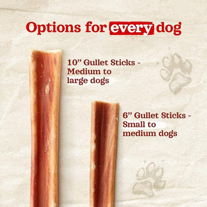 Natural Farm Gullet Jerky Sticks (10”, 12-Pack), Fully Digestible Beef Esophagus, Grain-Free, Odor-Free - Best for Light, Pups & Senior Chewers