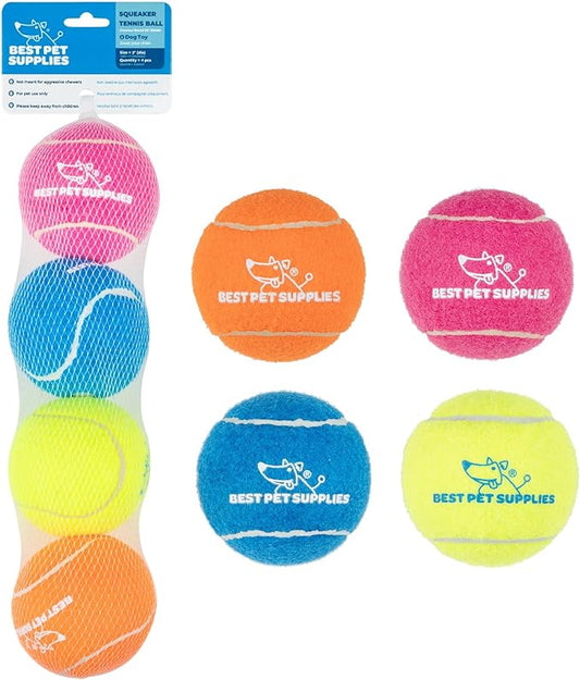 Best Pet Supplies Squeaky Tennis Toys for Dogs, 4-Pack, Heavy-Duty Interactive Pet Toys for Throwing and Fetching, Supports Exercise and Natural Behavior Training, Durable - Large