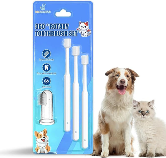 Cat Toothbrush Kit, Dog Toothbrush Kit, Suitable for All Cats and Dogs Dental Care. White, Soft Bristles, Meet All Cleaning Needs, Multi-Functional Dental Cleaning (S-rounded)