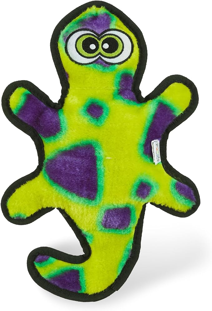 Outward Hound Durablez Tough Plush Squeaky Dog Toy, Gecko, Green, Medium