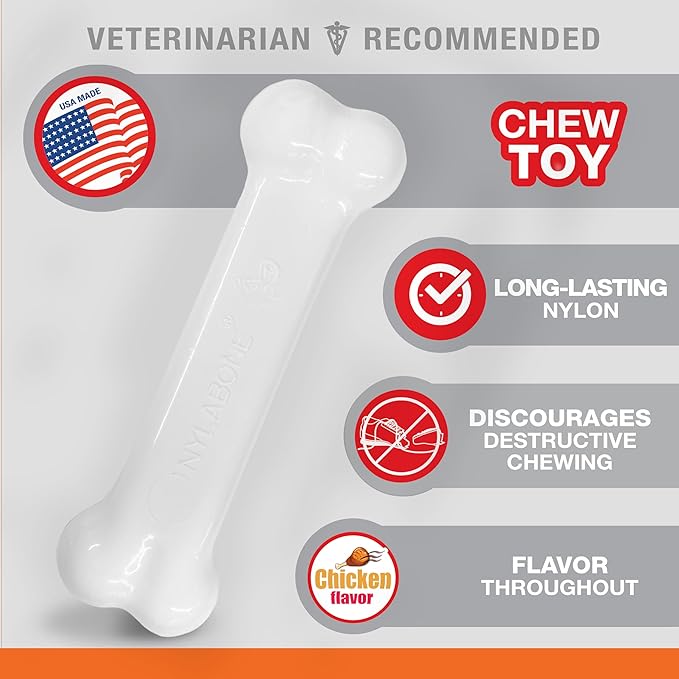Nylabone Power Chew Classic Bone Chew Toy for Dogs, Durable Dog Toys for Aggressive Chewers, Chicken Flavor, Small/Regular - Up to 25 Ibs. (1 Count)