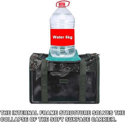Framed Soft-Sided pet Carrier, cat, Dog, Rabbit and Poultry Carrier, Airline Approved Carrier.(Large, Military Green)