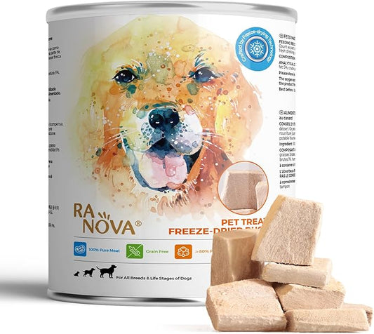 Freeze Dried Dog Treats - 100% Duck Breast Grain Free - Natural Balanced Single Ingredient Raw Dog Snacks - Dry Dog Food Topper 100g/3.53oz