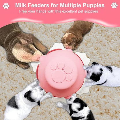 Puppy Feeders for Multiple Puppies - Height Adjustable Puppy Bottles for Nursing Puppy Milk, 10.2oz 5 Nipple Kitten Bottle with 2 Syringes for Newborn Animal, Feeding Station Milk Replacer