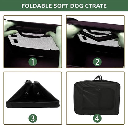 31 inch Soft Collapsible Dog Crate for Medium Dogs, Portable Dog Travel Crate for Indoor & Outdoor, Soft Sided Pet Foldable Kennel Cage with 3-Door Durable Mesh Windows & Strong Steel Frame