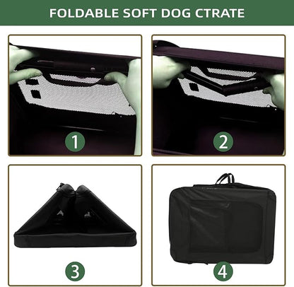 24 inch 3-Door Collapsible Dog Crate for Small Dogs, Portable Dog Travel Crate for Indoor & Outdoor, Soft Side Puppy Foldable Kennel Cage with Durable Mesh Windows & Strong Steel Frame