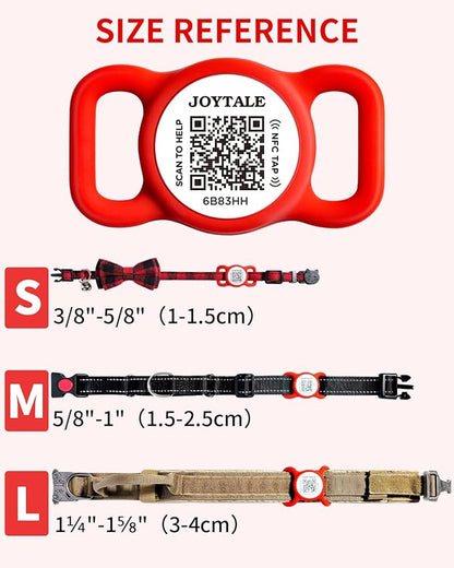 Joytale [ NO APP Required ] Silent Silicone QR Code Dog Tag, Slide On Dog Tags for 3/8-5/8 Inch Wide Collars or Vest, NFC Pet Online Profile, Scan QR to Send Location Alert Email, Red, S