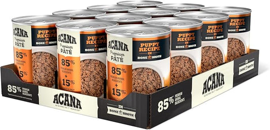 ACANA Premium Pate Wet Dog Food, Puppy Recipe in Bone Broth, 12.8oz (Case of 12)