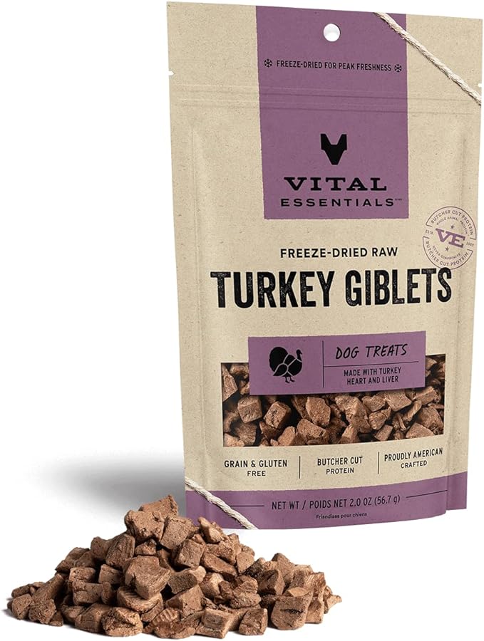 Vital Essentials Freeze Dried Raw Single Ingredient Dog Treats, Turkey Giblets, 2 oz