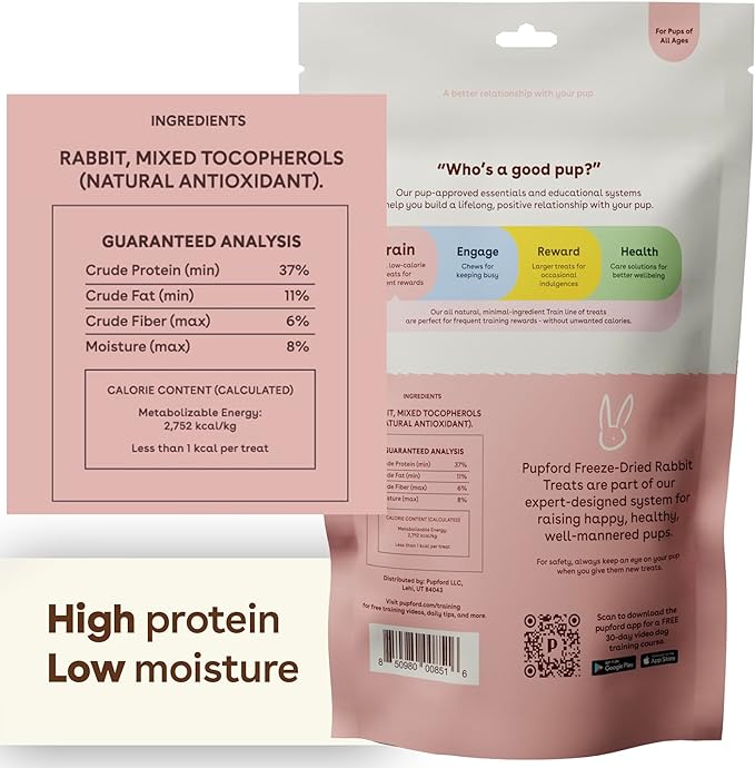 Pupford Freeze Dried Training Treats for Dogs & Puppies, 1400+ Two Ingredient Bites (Rabbit, 4 oz, 3 Pack)