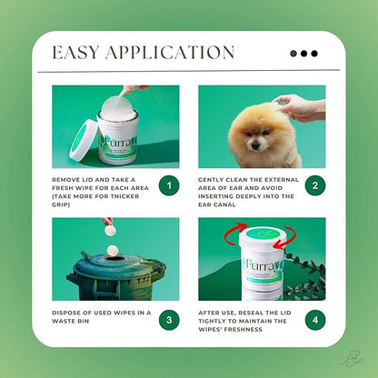 Ear Cleaning Wipes for Dogs and Cats 180 Count | for Small-Medium Breeds | Soothes, Deodorizes, Removes Ear Wax, Ear Relief | Gentle, Aloe Based, Fragrance-Free, pH-Balanced Formula