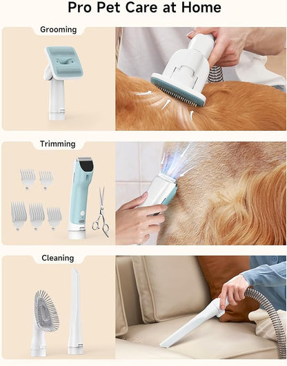 Hicozy S1+ Dog Grooming Vacuum, Minimum 45dB Pet Friendly Cozy Mode™, 12Kpa/120V AC Dog Hair Vacuum with 2L Dust Cup, 6 Professional Grooming Tools Pet Vacuum Grooming Kit, Blue