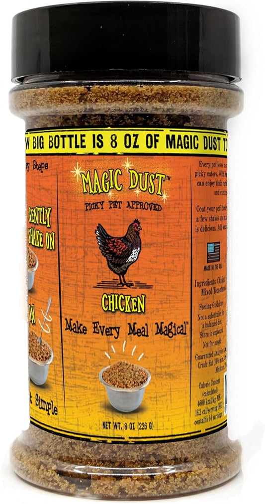 Wild Meadow Farms - Magic Dust Chicken Jerky Topper, Single Protein Pet Food Topper for Dogs & Cats, Enhance Flavor & Elevate Mealtime Excitement for Picky Eaters, Made in USA - 8 Ounce Bottle