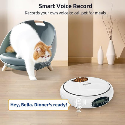 ORSDA Automatic Cat Feeder Wet Food/Dry Food, 5 Meal Timed Pet Feeder with Timer Programmable & Voice Recorder, Dual Power Supply Auto Feeder for Cats/Small Dogs