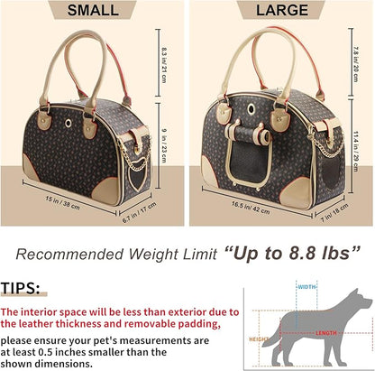 Fashion Dog Carrier PU Leather Dog Handbag Dog Purse Cat Tote Bag Pet Cat Dog Hiking Bag, Brown, Small 38 * 23 * 17cm
