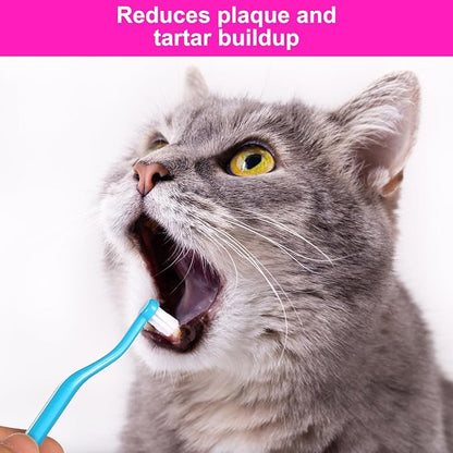 4pcs Cat Toothbrushes, 6.3x0.63in Double Sided Small Dog Pet Kitten Puppy Toothbrush Teeth Cleaning Brush Tooth Brushing with Curved Handle Micro Head Cat Dental Care Reduce Plaque Tartar Formation