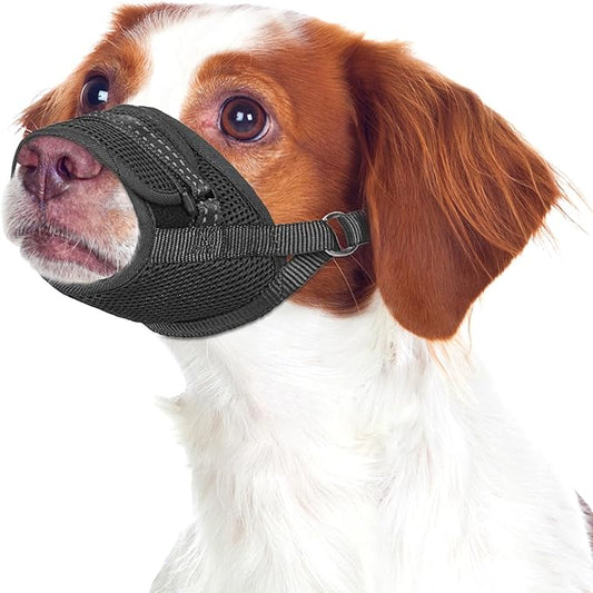 Dog Muzzle Soft Air Mesh Muzzle for Medium Dogs, Adjustable Pet Muzzle for Small and Large Dogs to Drink Normally, Breathable Reflective Muzzle for Dogs to Prevent Biting(Black,M-20)
