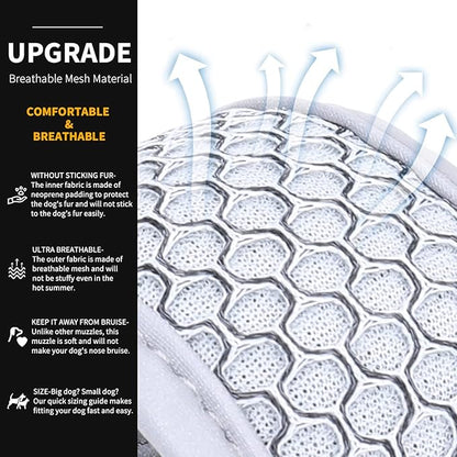 Dog Muzzle Anti Biting Barking and Chewing with Comfortable Mesh Soft Fabric and Adjustable Strap, Suitable for Small, Medium and Large Dogs(Gray(3D Mesh),S)
