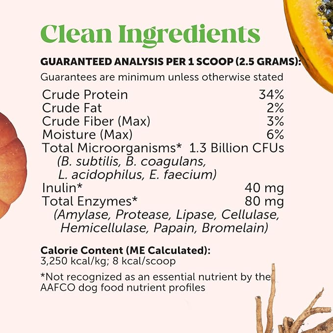 Pet Honesty All-Natural Probiotic & Pumpkin Powder Dog Supplement - Prebiotics, Probiotics, Enzymes & Antioxidants for Healthy Gut Flora, Anti Diarrhea, Digestion & Immunity (90 scoops)