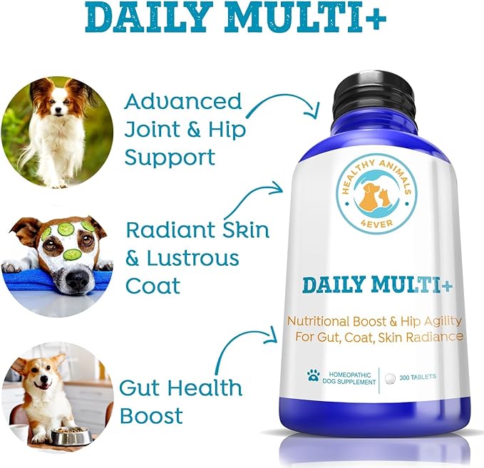 Healthy Animals 4Ever Nutritional Boost & Hip Agility for Gut, Coat, Skin Radiance | Extra Strong Ingredients | Fast Acting Formula | Completely Safe & Natural | 300 Tablets