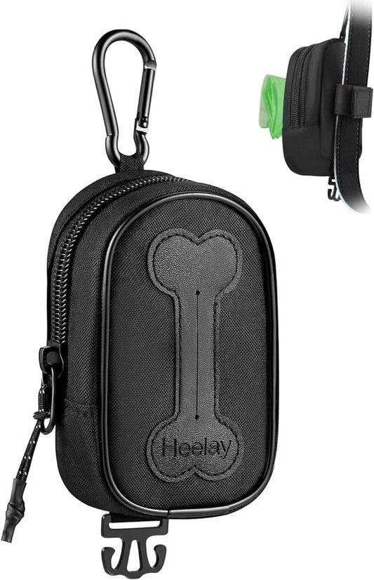 Dog Poop Bag Holder for All Leashes,Hand Free Doggie Waste Bag Dispenser-Velcro/Hook/Carabiner,Dog Poop Bag Dispenser for Leash,Wide Opening,Leash Attachment for Dog Walking,Poop Bags EXCLUDED,Black