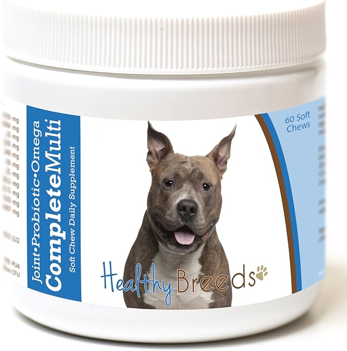 Healthy Breeds American Staffordshire Terrier All in One Multivitamin - Complete with Probiotics, Glucosamine, Chondroitin & Omegas - 60 Soft Chewy Treats