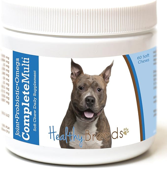 Healthy Breeds American Staffordshire Terrier All in One Multivitamin - Complete with Probiotics, Glucosamine, Chondroitin & Omegas - 60 Soft Chewy Treats