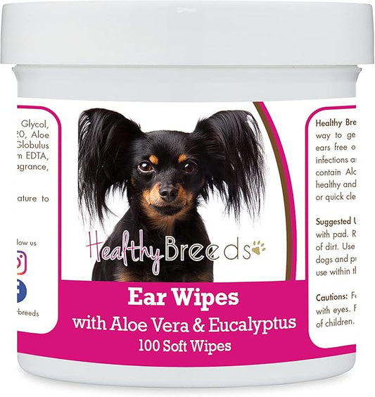 Healthy Breeds Russian Toy Terrier Ear Cleaning Wipes with Aloe & Eucalyptus for Dogs 100 Count