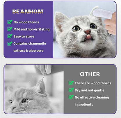 Dog Ear wipes Finger - Ear Finger Wipes for Dogs & Cats - Pet Ear Cleaning Finger Wipes - Sooths & Deodorizes, Prevent Ear Itch & Inflammation – Fresh Coconut Scent, All Natural Ingredients - 60 Count