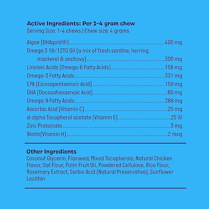 Omega 3 Fish Oil for Dogs Soft Chews 120 ct - Omega 3 for Dogs with Biotin & Vitamin E for Shiny Coat - Dog Skin and Coat Supplement for Itchy, Dry Skin - Shedding Omega 3 6 9 Oil for Dog