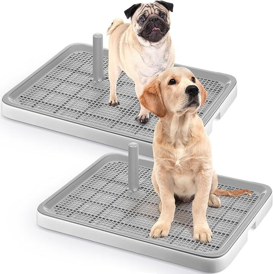 2 Pack Puppy Pee Pad Holder Easy Clean Dog Potty Tray with Diversion Column Nonslip Heighten Dog Litter Box Corner Floor Protection Portable for Small Medium Dog Indoor, White(25x19x2 Inch)