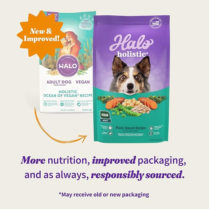Halo Holistic Plant-Based Recipe with Kelp, Complete Digestive Health, Vegan Dry Dog Food Bag, Adult Formula, 10-lb Bag