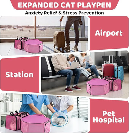 Cat Carrier, Detachable Pet Carrier Airline Approved, 18"x13.4"x11.8" Large Expandable Space 3 in 1 Soft Sided Small Dog Travel Bag, Rabbit Cat Kennel, Pet Mobile Tent Outdoors Indoors (Pink)