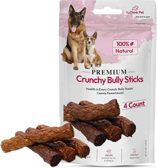Premium Crunchy Bully Sticks - Natural Dog Chews and Training Treats for Dogs - 4 pcs