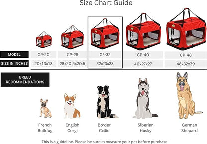 Go Pet Club 32" Soft Collapsible Dog Crate for Dogs, Portable Pet Carrier, Thick Padded Pet Travel Crate for Indoor & Outdoor, Soft Sided Pet Foldable Kennel Cage with Durable Mesh Windows, Red