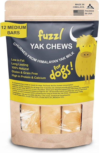 Premium Yak Cheese Himalayan Dog Chews - 12 Bars 2lb Medium Natural Dog Treats Milkbone Yak Chews No Hide Dog Food Long Lasting Dog Dental Sticks Milk Chews Cheese Stick